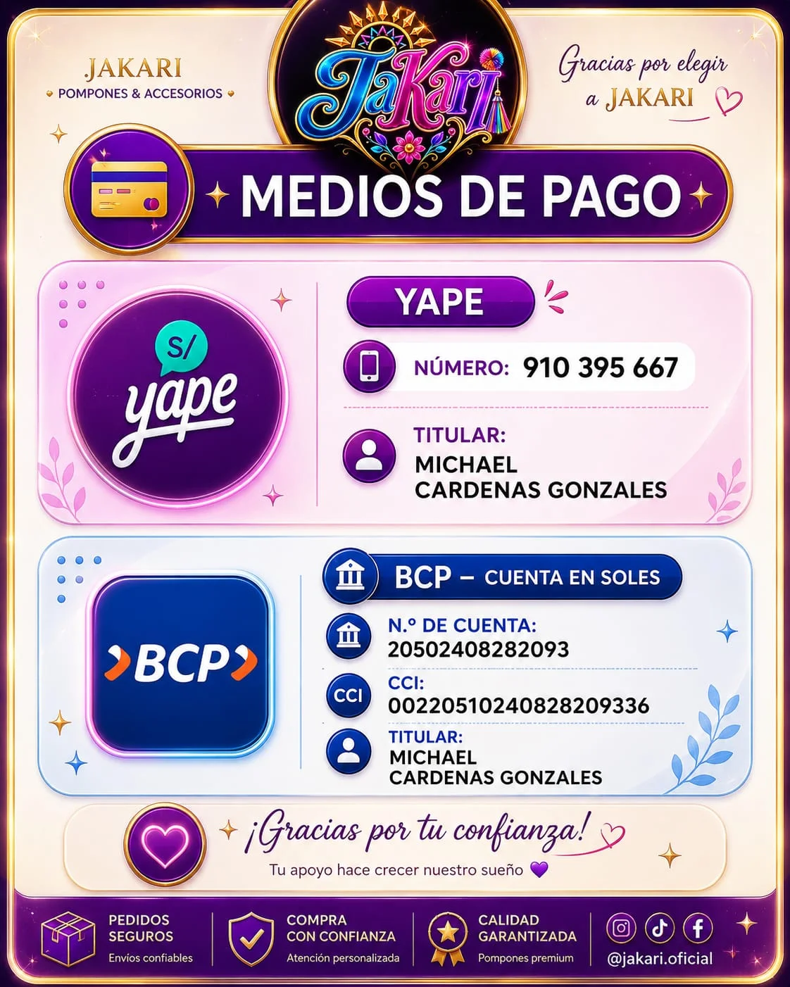 Afiche de Jakari con los medios de pago disponibles